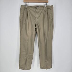 Lands End Pants Womens 16 Khaki Mid Rise Chino Pleated Tan Pants